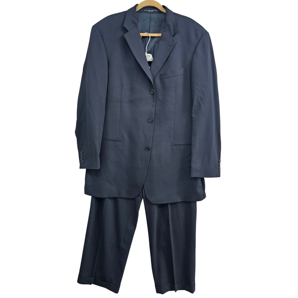 Hugo Boss Einstein Sigma Suit Coat Mens 44L Navy Wool 3-Button W Slacks USA 44L